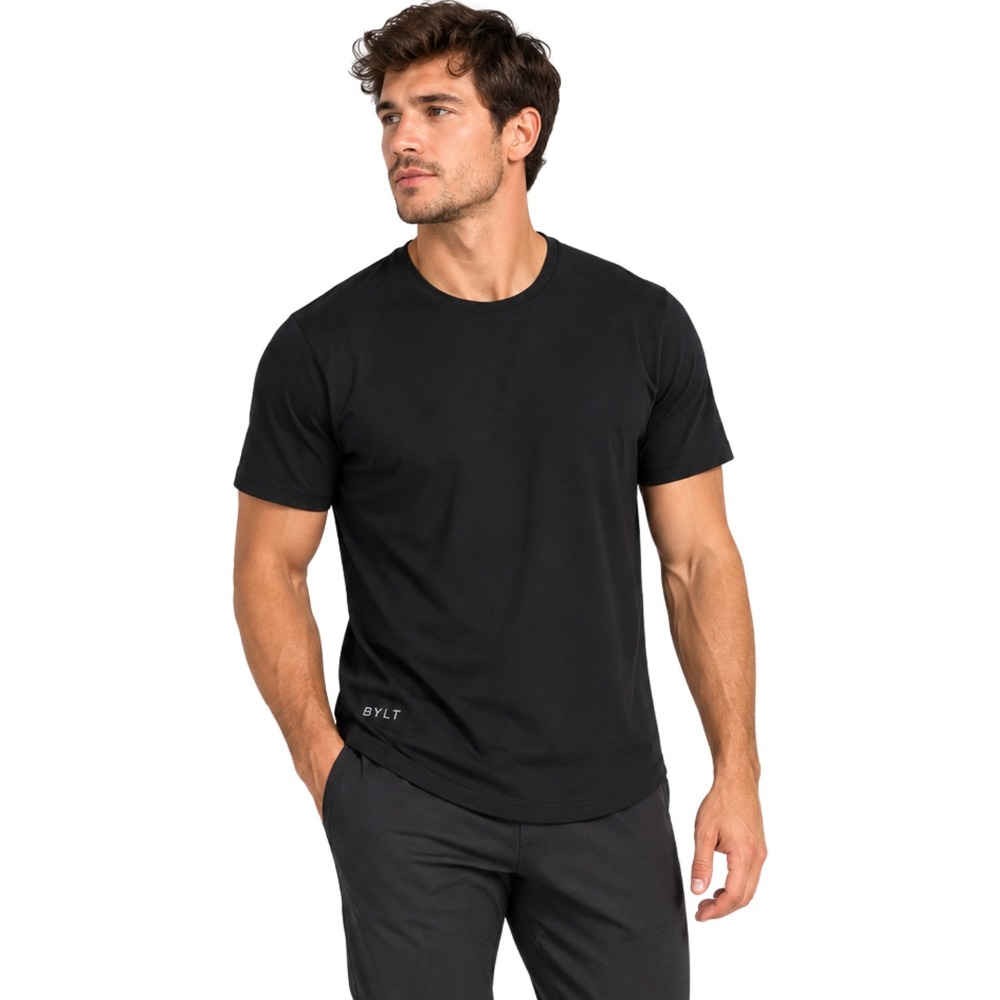 Bylt‎ Shirt Mens Small Black Drop Cut Short Sleeve Blend Athletic Athleisure Gym